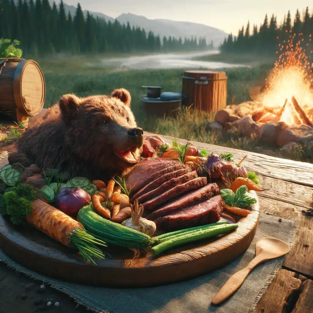 a bear feast with a bear's head on the platter